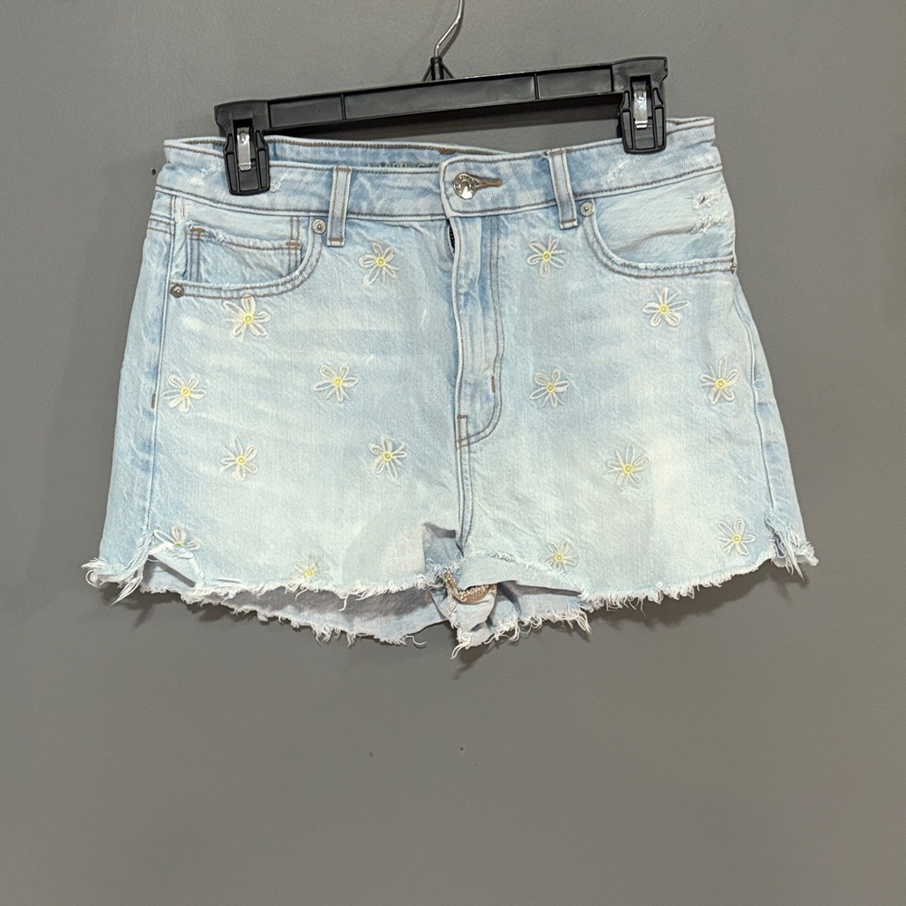 American Eagle Embroidered Daisy Denim Shorts